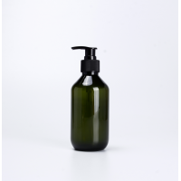 Empty 300ml Green PET hand wash bottle with 24/410 black lotion pump